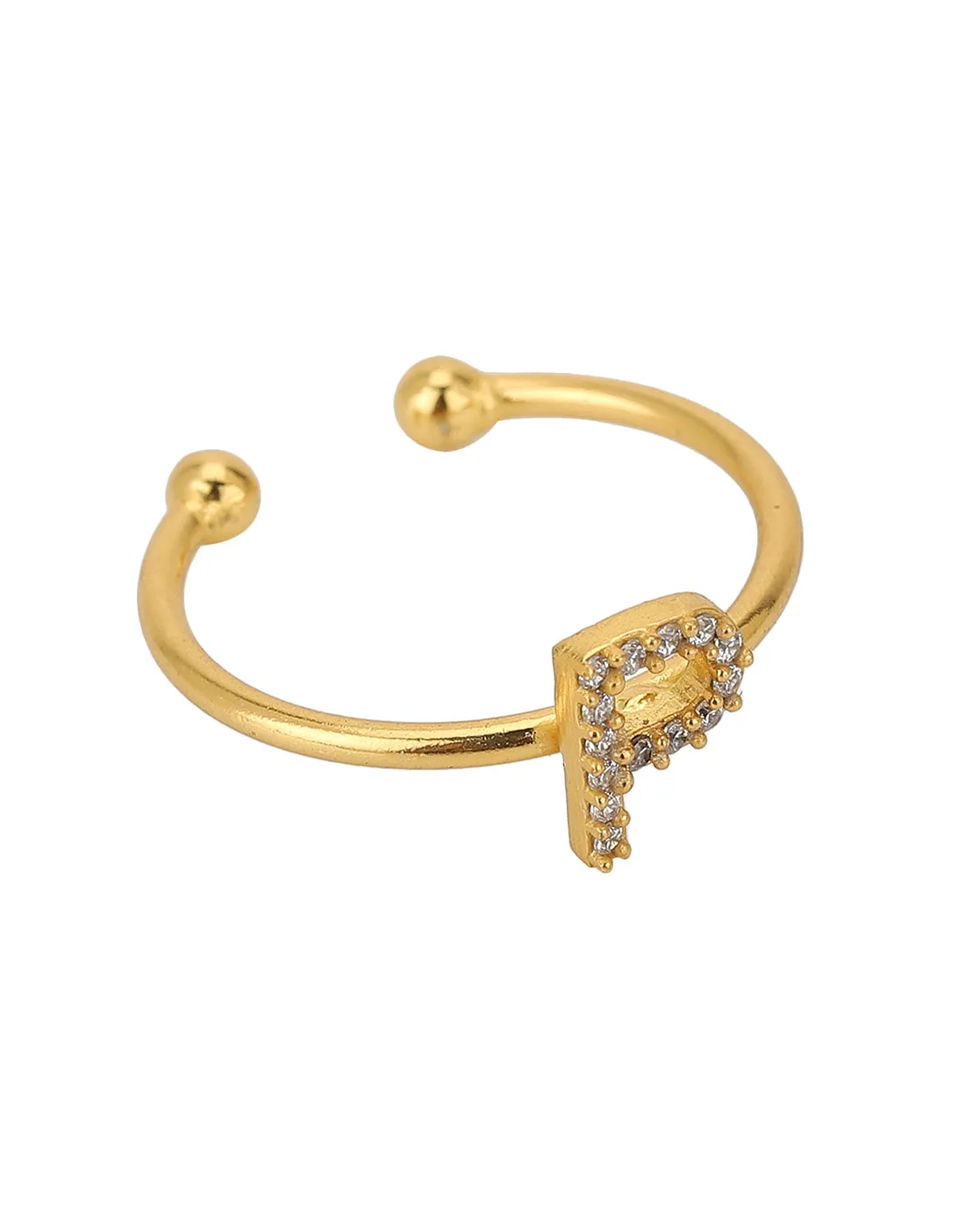 Carlton London Gold Plated "P" Shape Cz Studded Adjustable Finger Ring For Women