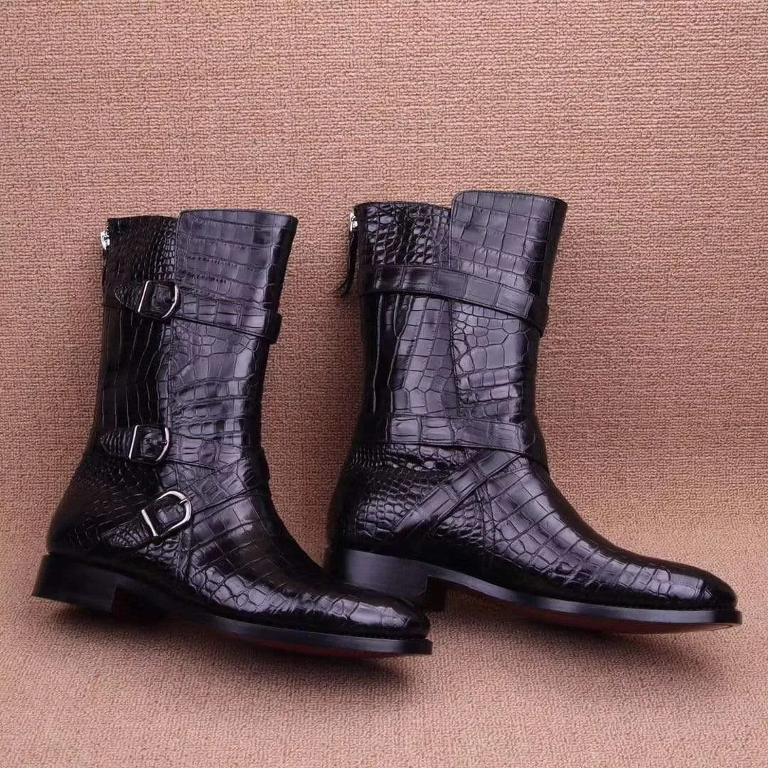 Crocodile Boots,Crocodile Leather Boots, Crocodile Leather Long Lace Up Boots