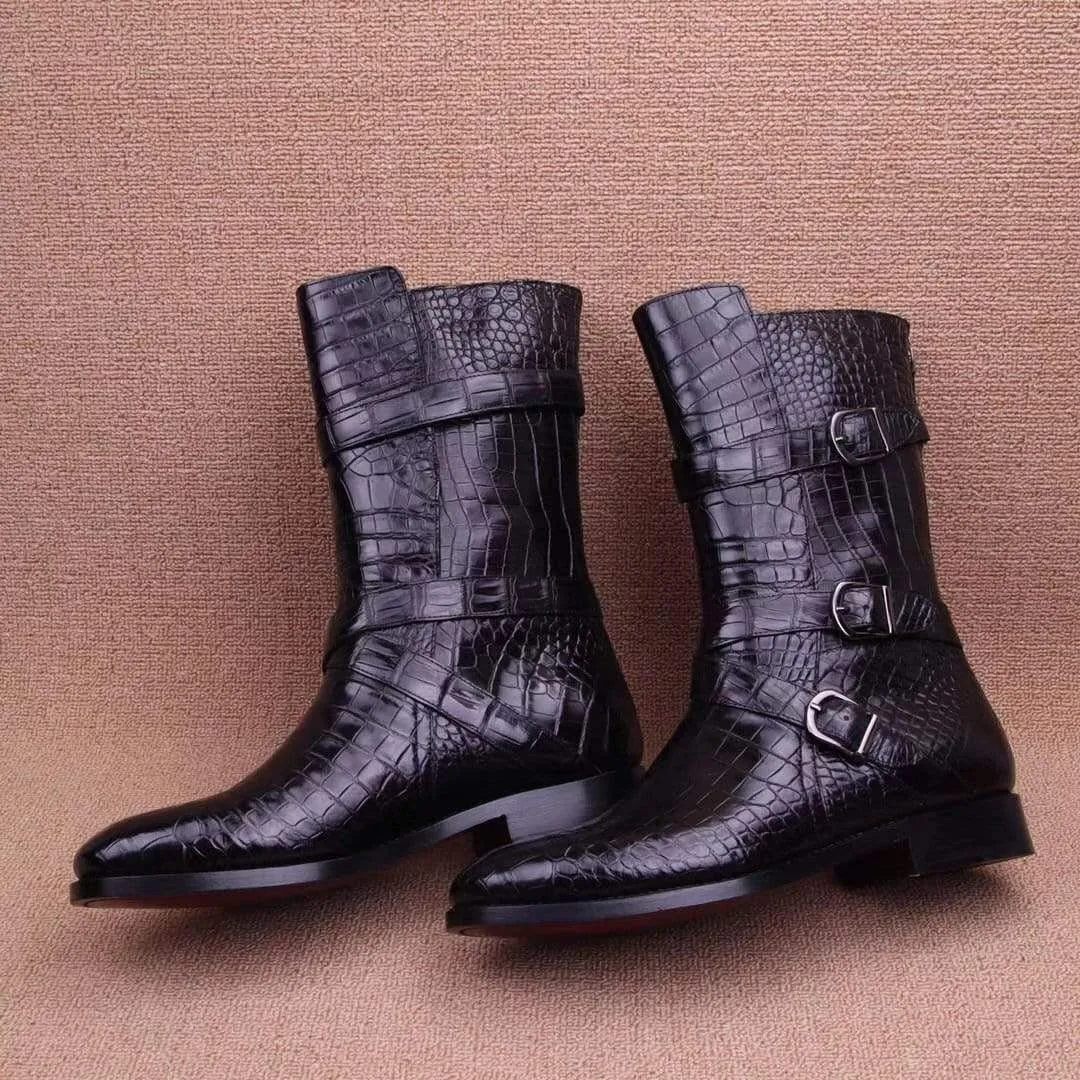 Crocodile Boots,Crocodile Leather Boots, Crocodile Leather Long Lace Up Boots