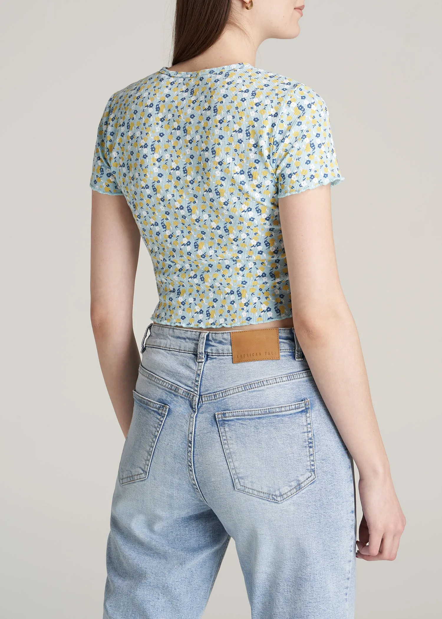 Cropped Waffle Tee in Corydalis Blue Floral - Women's Tall T-Shirts