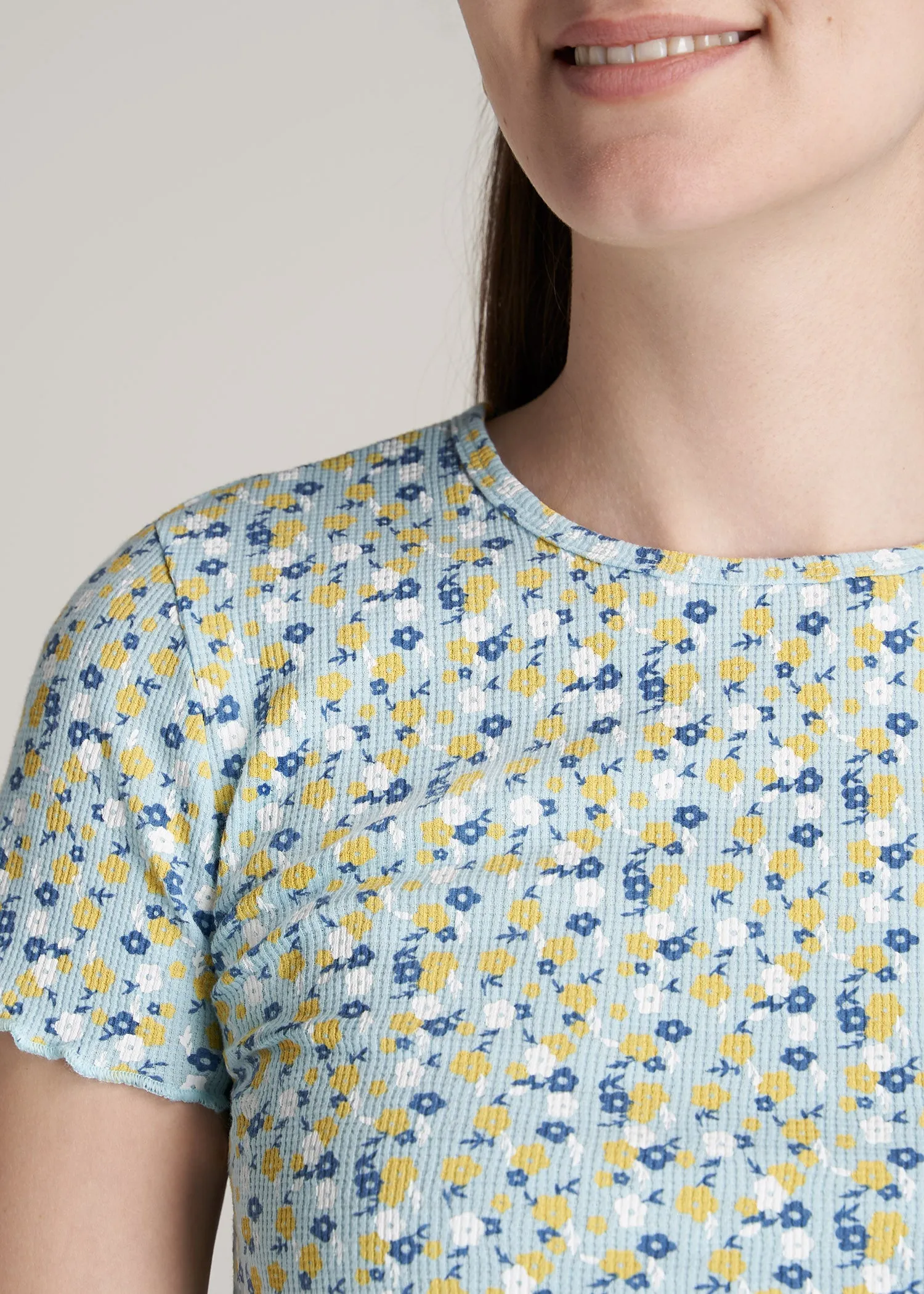 Cropped Waffle Tee in Corydalis Blue Floral - Women's Tall T-Shirts