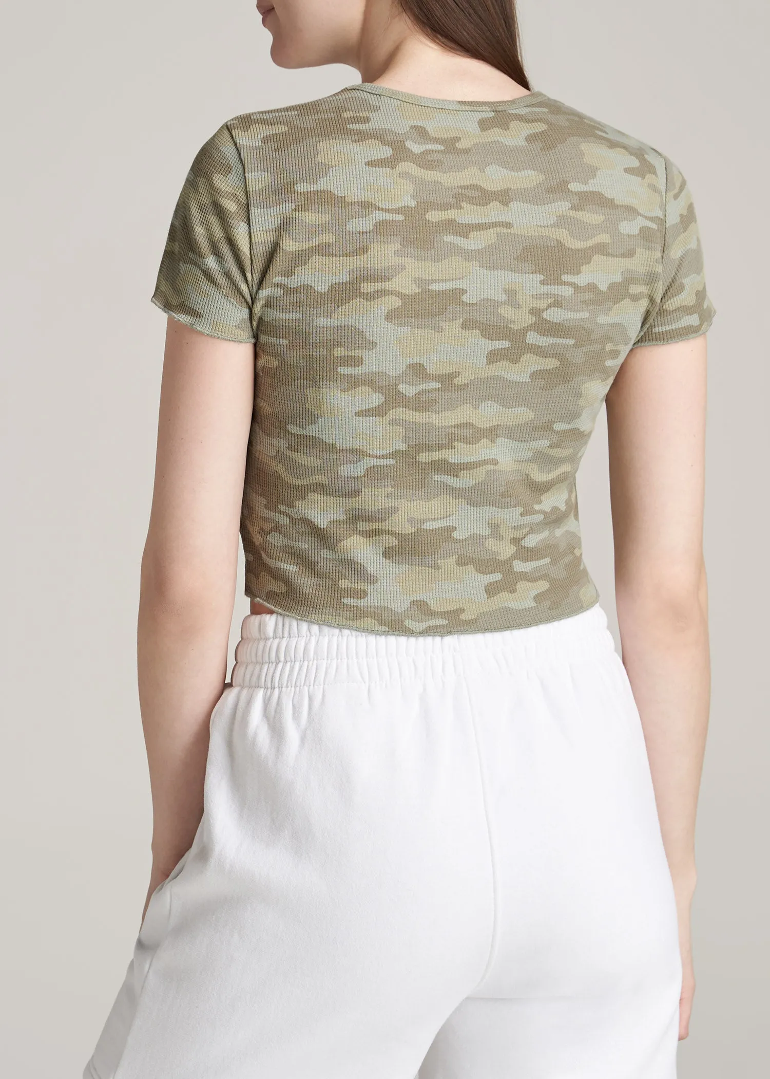 Cropped Waffle Tee in Green Camo Print - Women's Tall T-Shirts