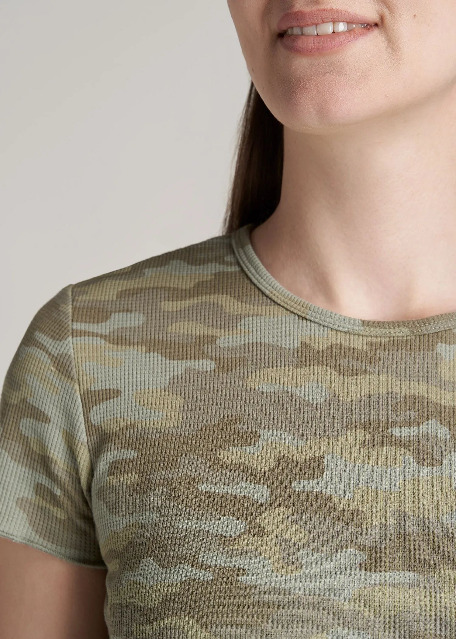 Cropped Waffle Tee in Green Camo Print - Women's Tall T-Shirts