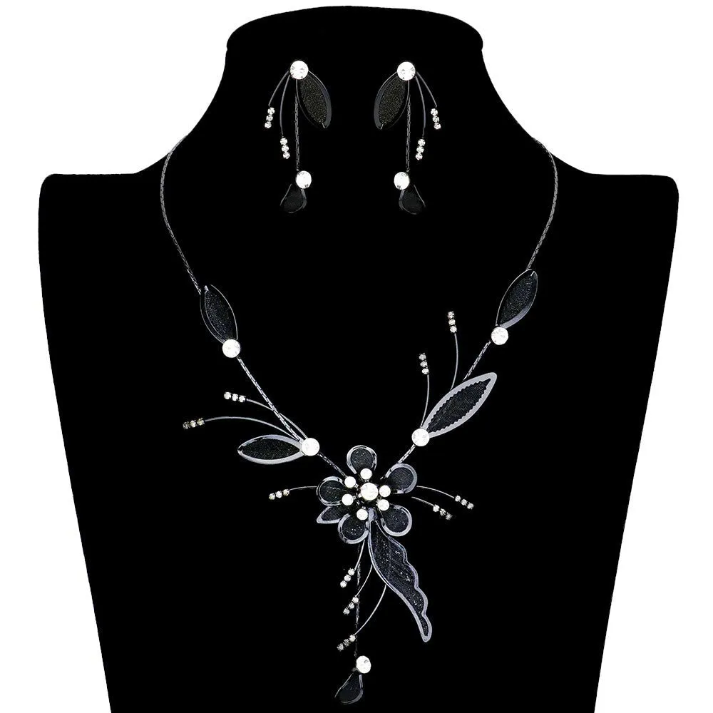 Crystal Detail Metal Mesh Flower Vine Necklace