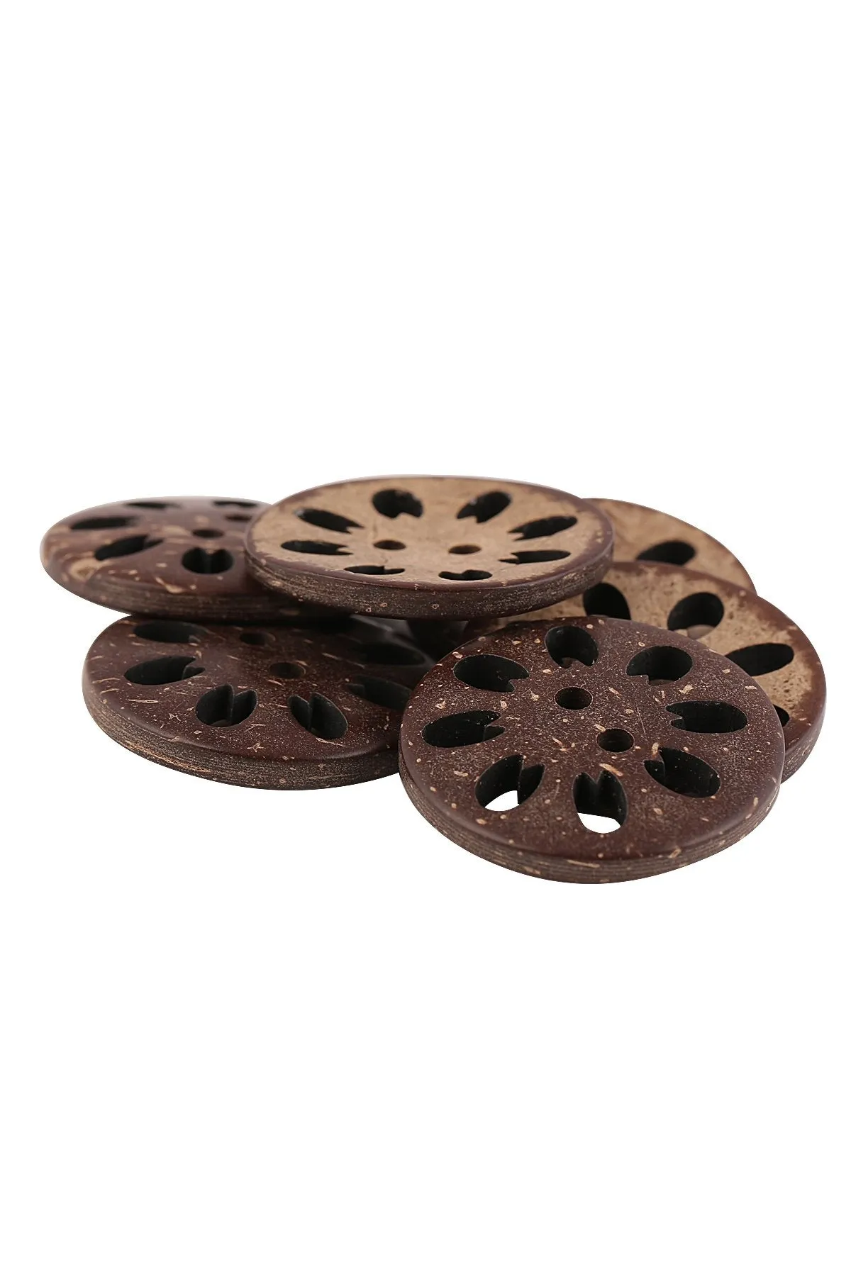 Cutwork Design Round Shape 2-Hole Brown Coco Buttons