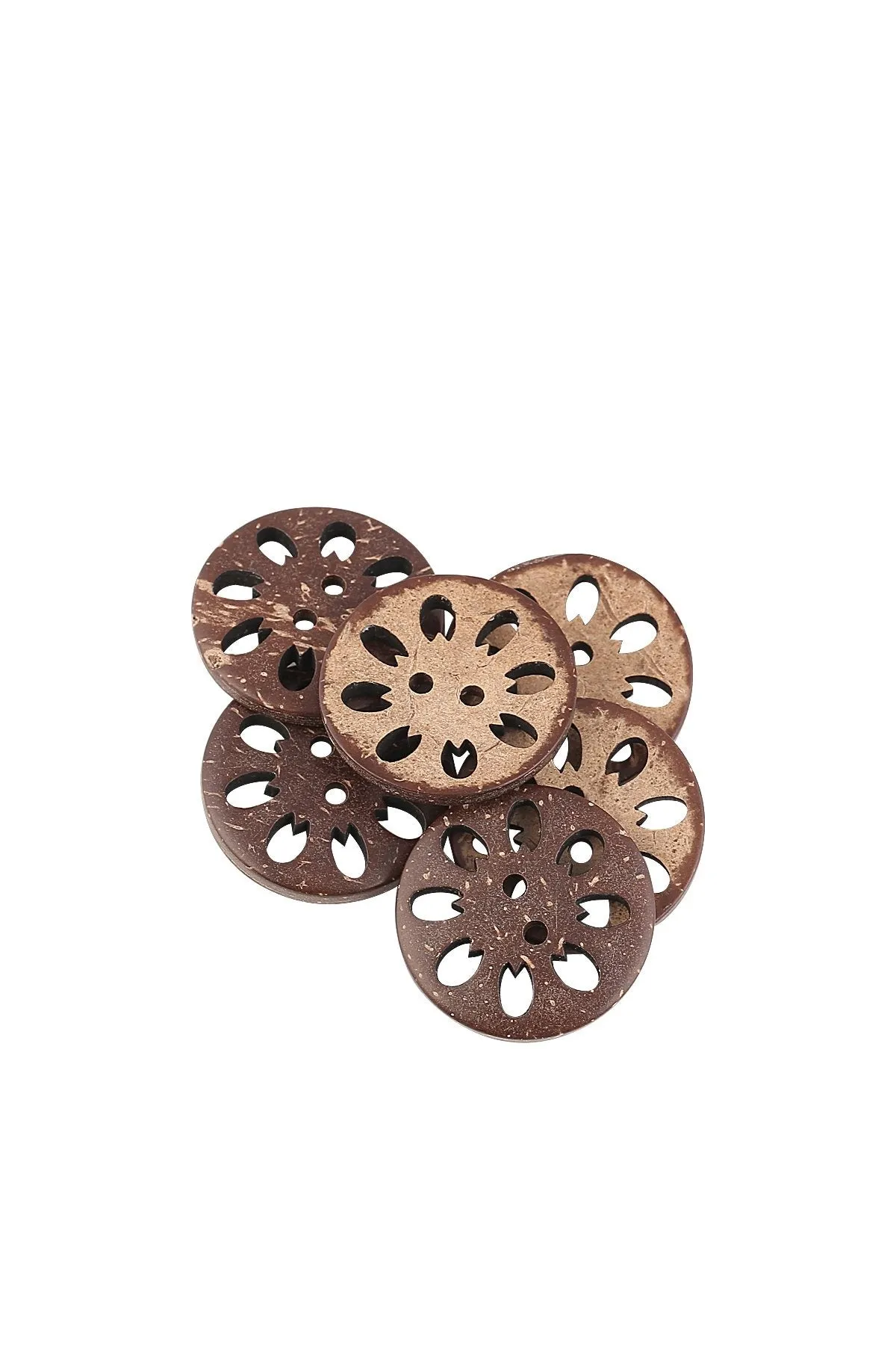 Cutwork Design Round Shape 2-Hole Brown Coco Buttons