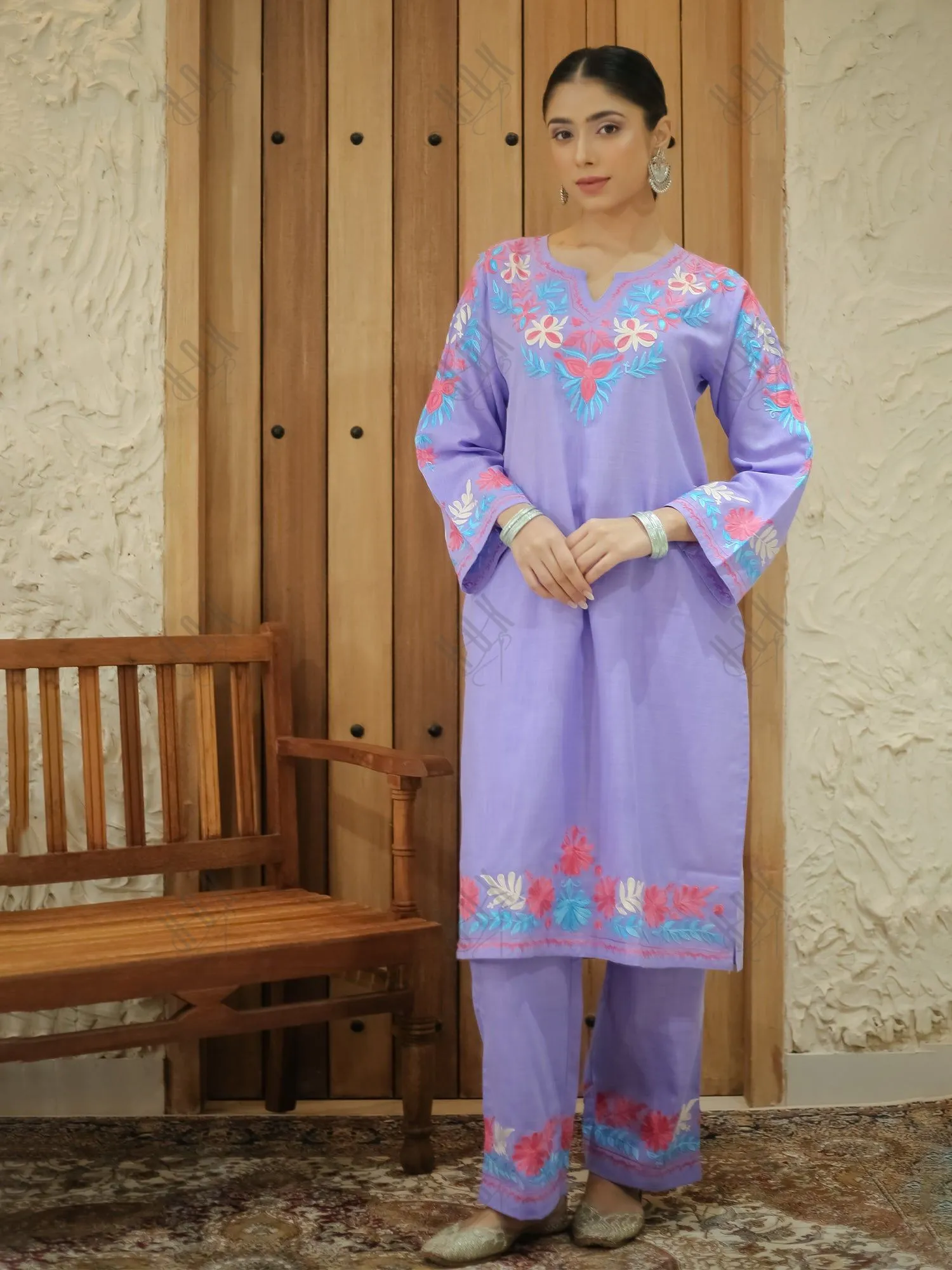 Falak Kashmiri Long Kurta Set  - Lavender