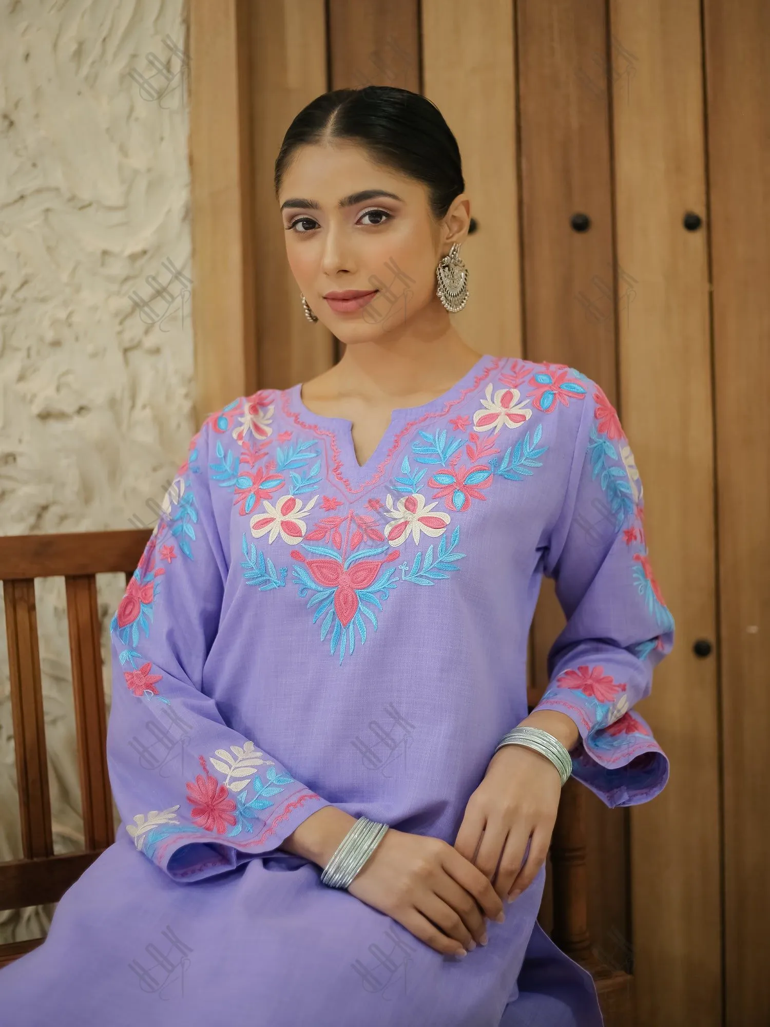 Falak Kashmiri Long Kurta Set  - Lavender