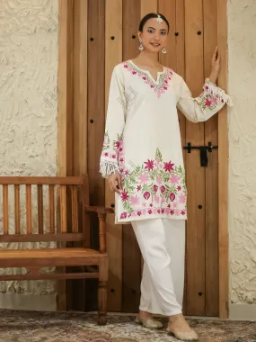 Falak Kashmiri Long Kurta - White