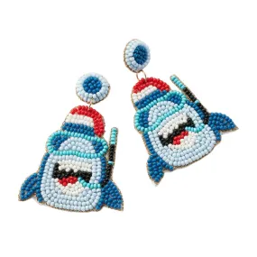 Felt Back Seed Beaded Shark Dangle Earrings