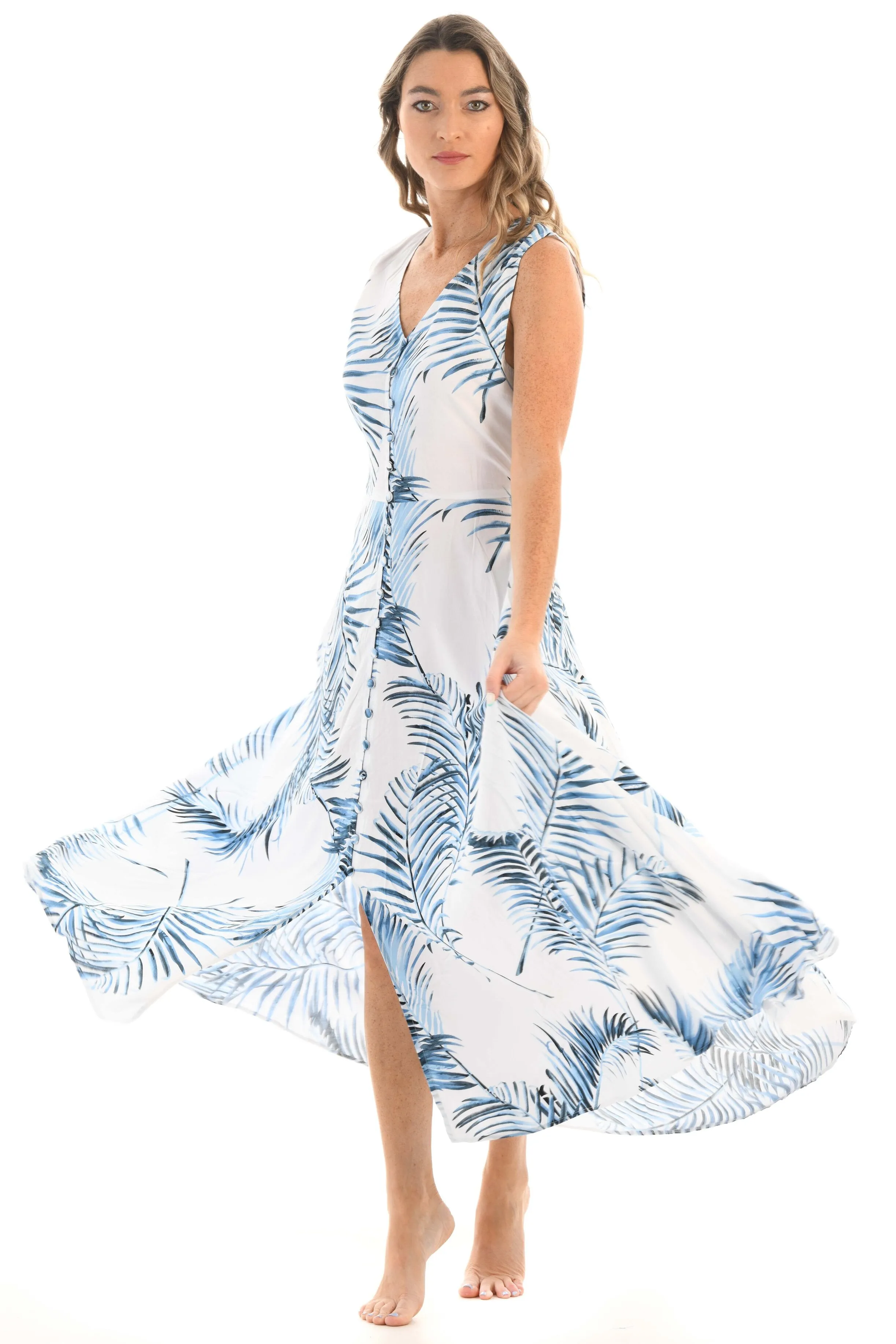 Fiji Dress / Blue Palm