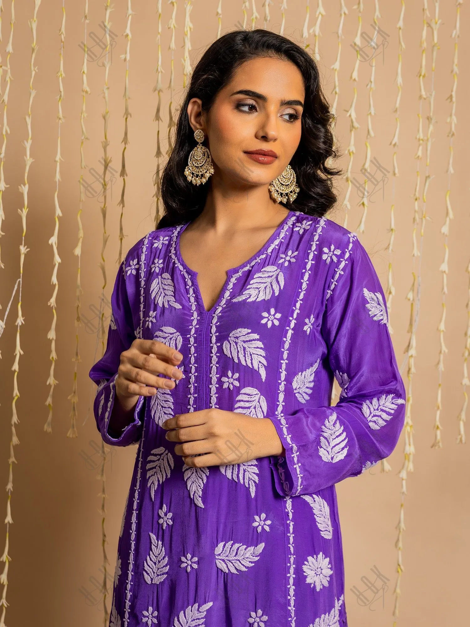 Fizaa Chikankari Crepe Silk Kurta Set for Women in Purple