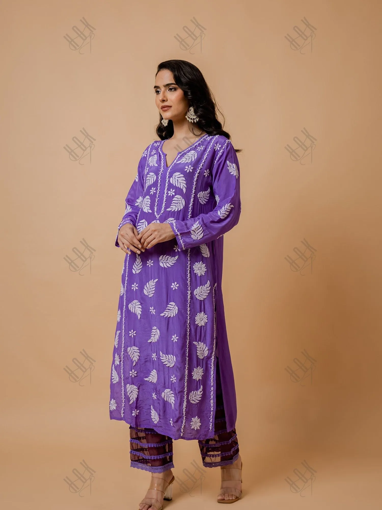 Fizaa Chikankari Crepe Silk Kurta Set for Women in Purple