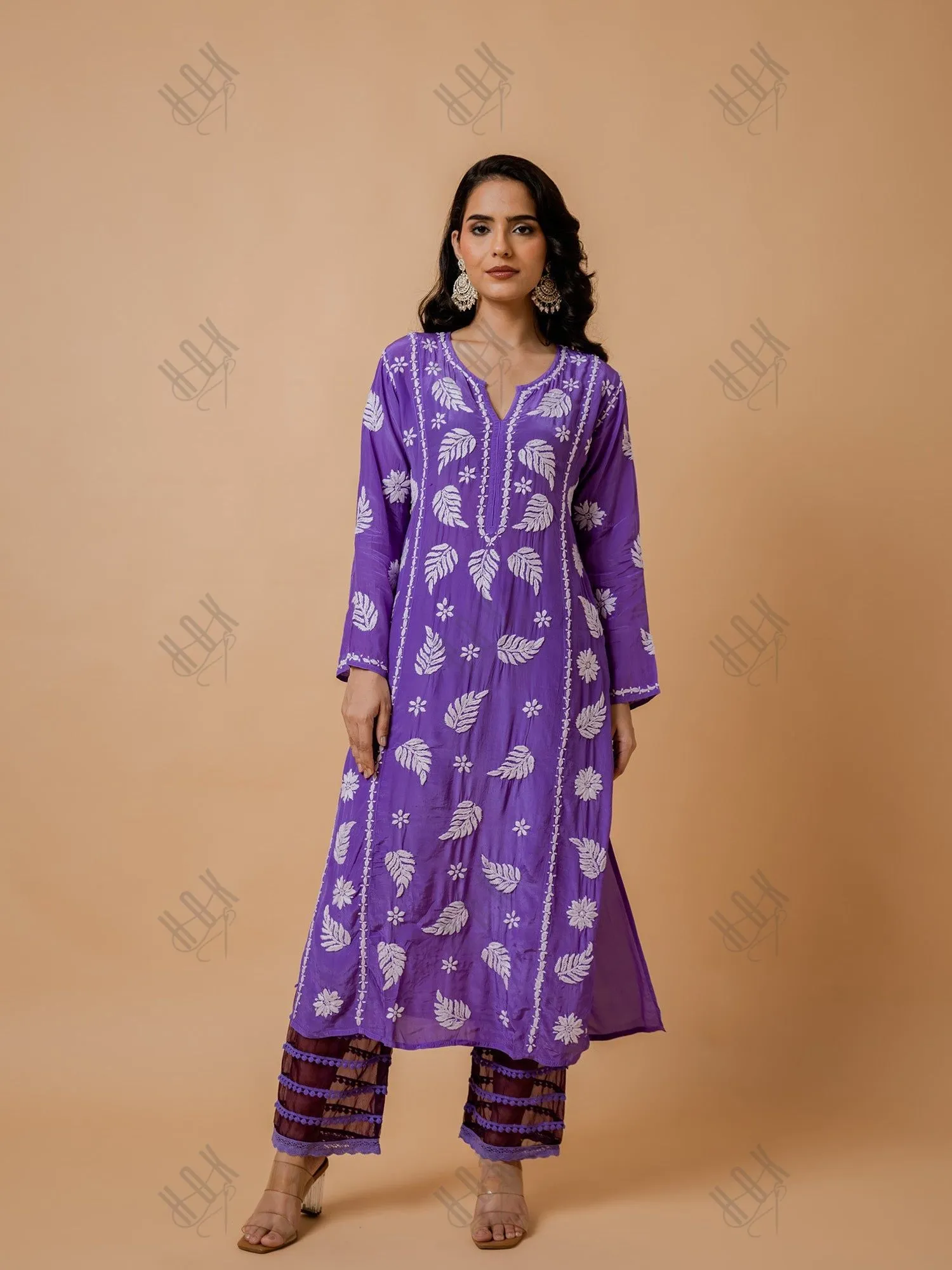 Fizaa Chikankari Crepe Silk Kurta Set for Women in Purple