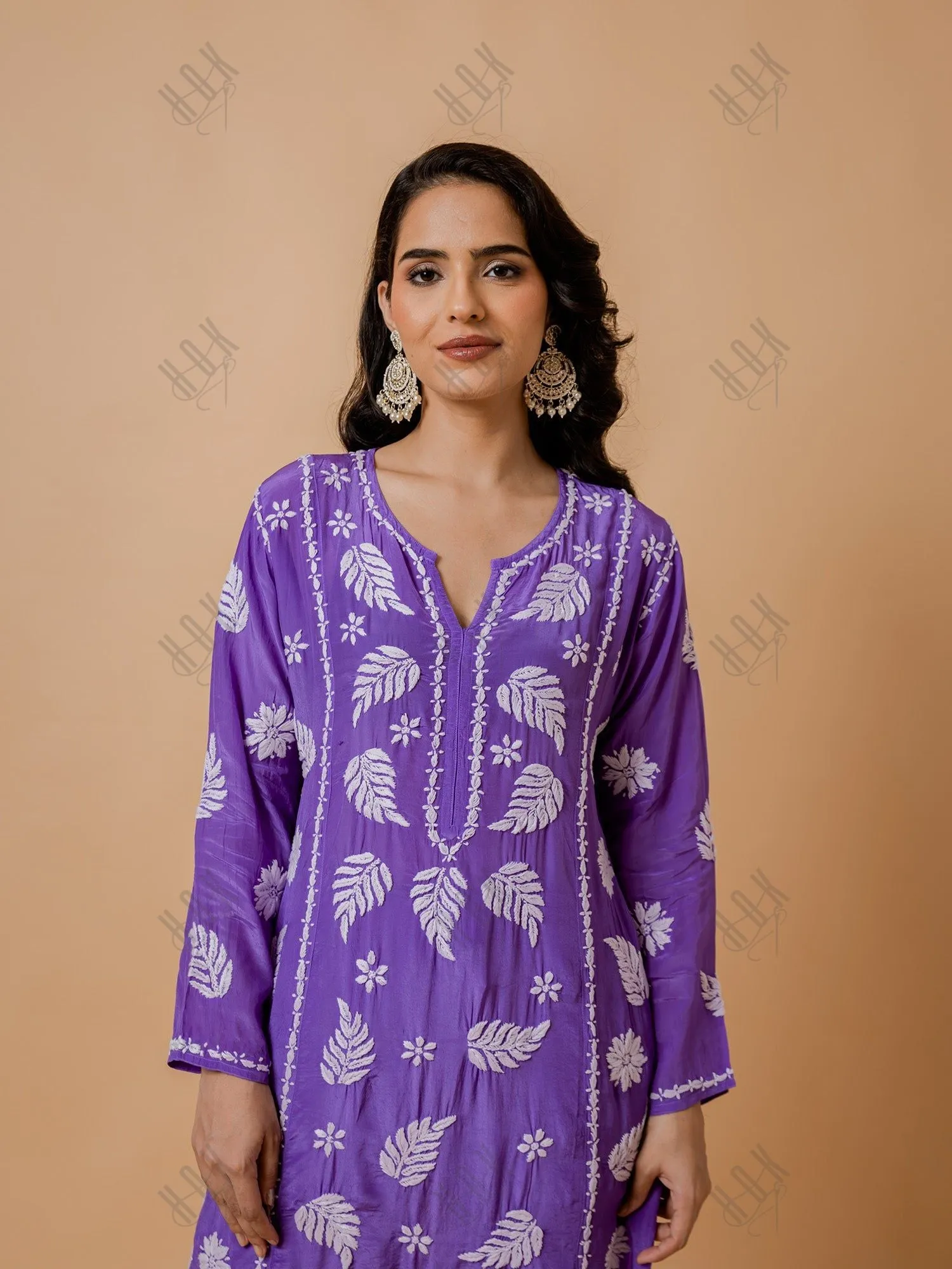 Fizaa Chikankari Crepe Silk Kurta Set for Women in Purple