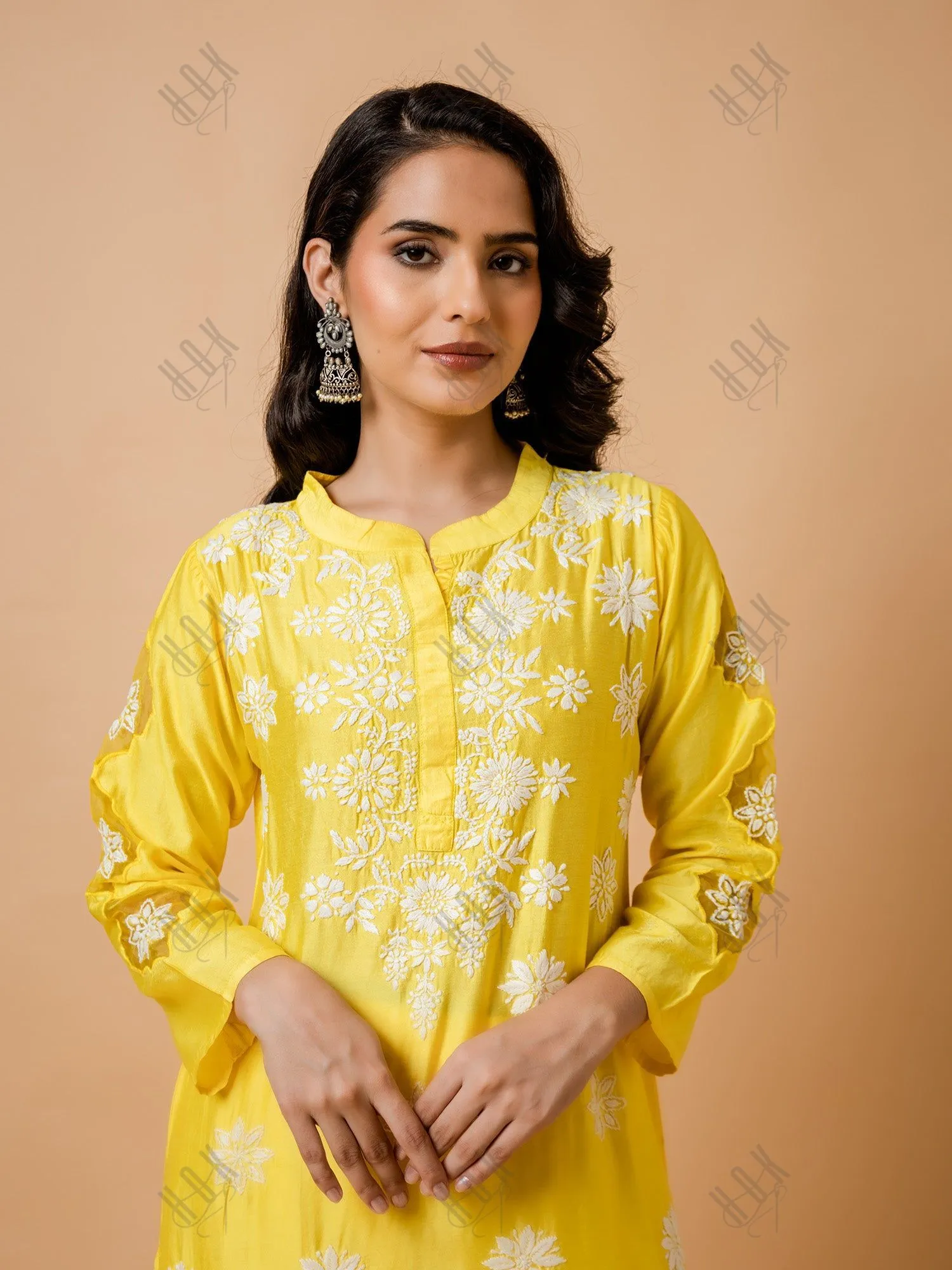 Fizaa Yellow Chikankari Chanderi Silk Kurta Set