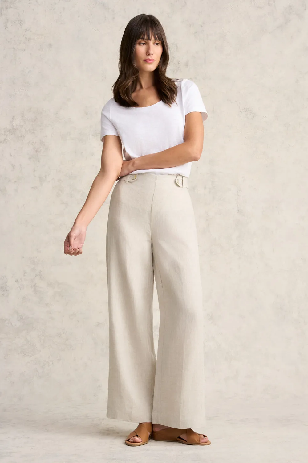 Full Length Waist Tab Linen Pant - Natural Cross Dye