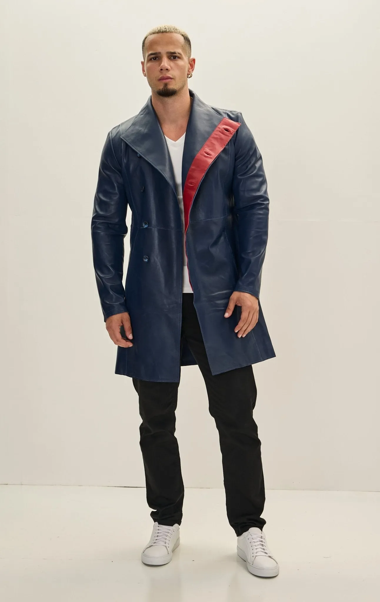 Genuine Leather Rebel Jacket - Navy Red