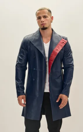 Genuine Leather Rebel Jacket - Navy Red