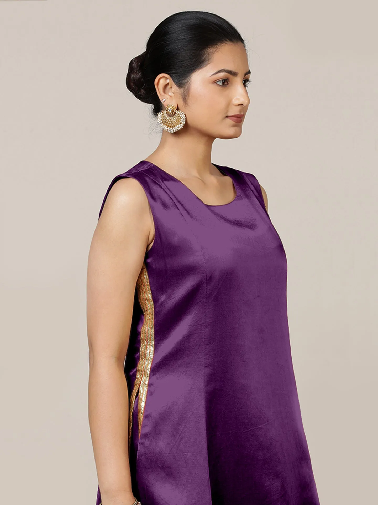 Gulnaaz x Tyohaar | Moonlight Purple Mashru Silk Panelled Kurta with Crushed Golden Gota Detailing | Coords or Only Kurta