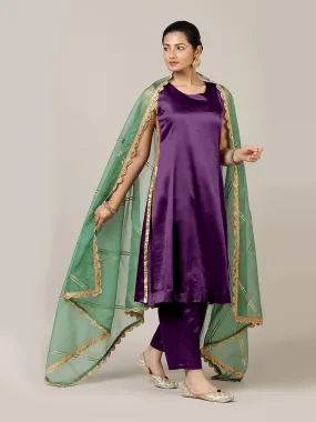 Gulnaaz x Tyohaar | Moonlight Purple Mashru Silk Panelled Kurta with Crushed Golden Gota Detailing | Coords or Only Kurta