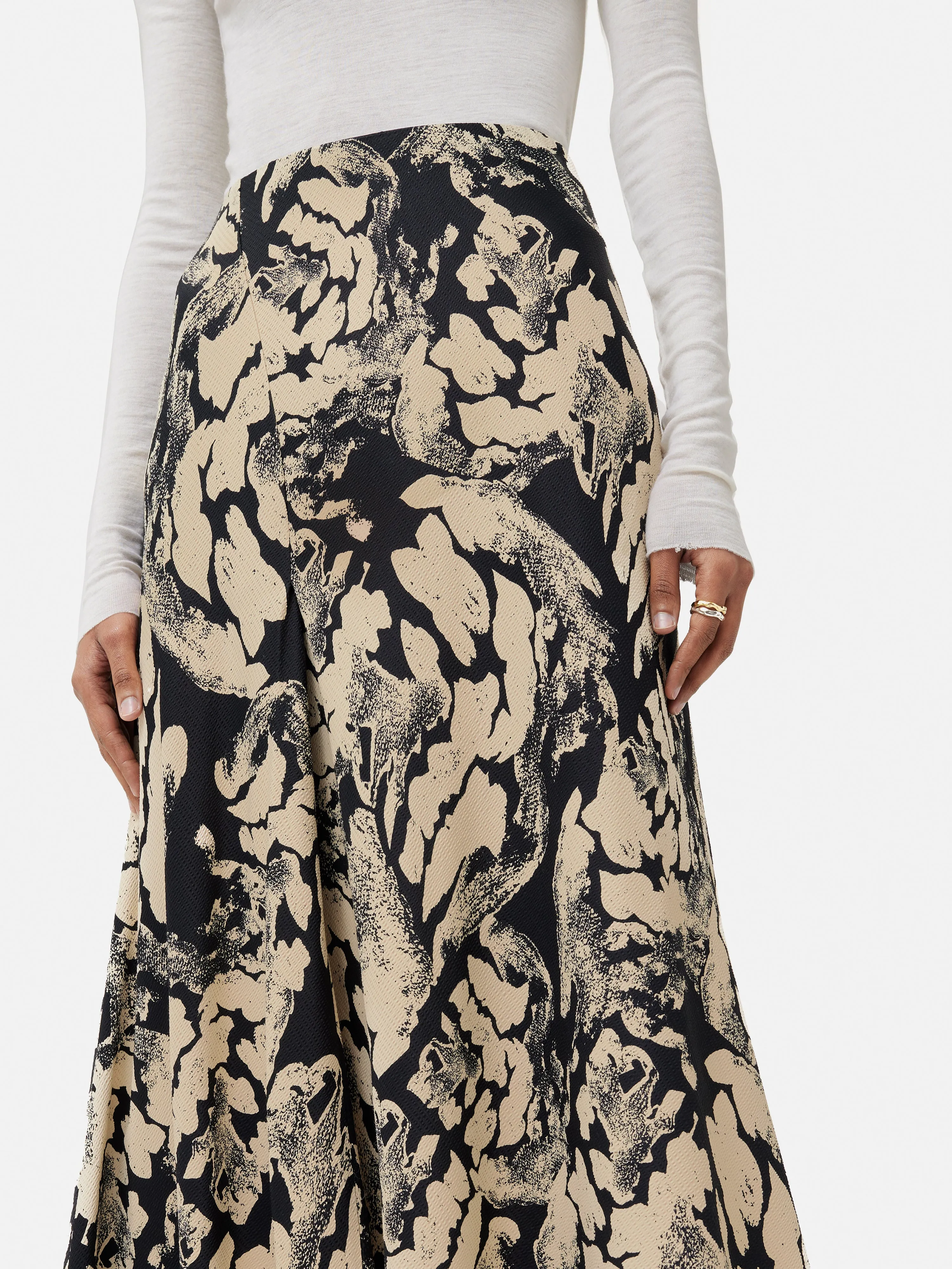 Ink Wave Satin Midi Skirt | Monochrome