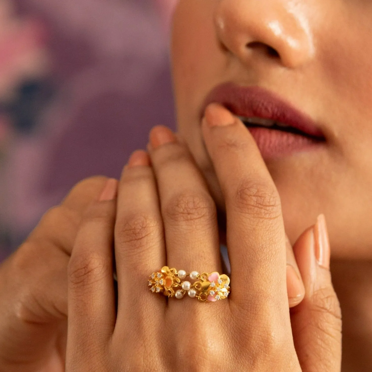 Jalaja Pearl Floral Finger Ring