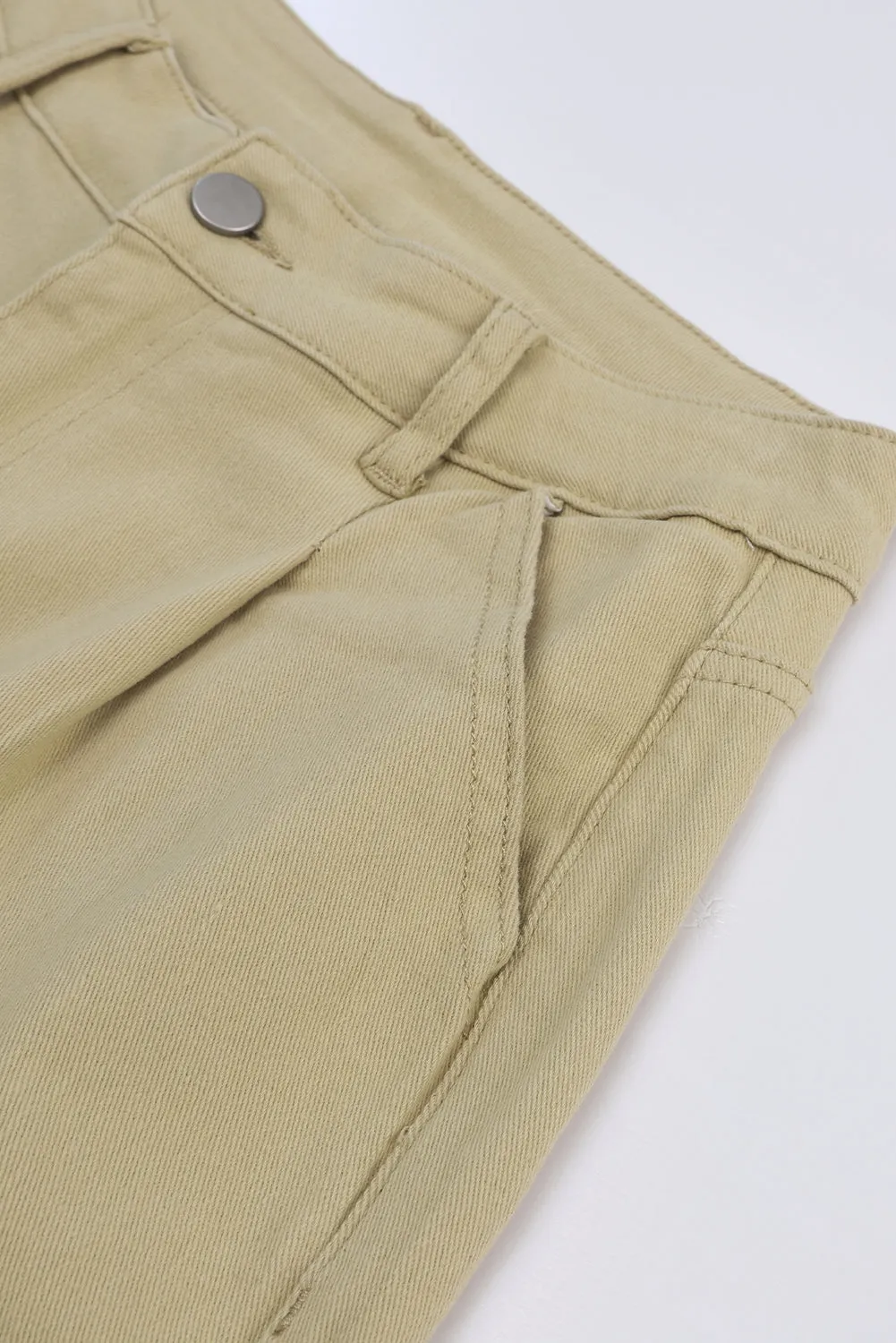 Khaki Solid High Waist Casual Pants