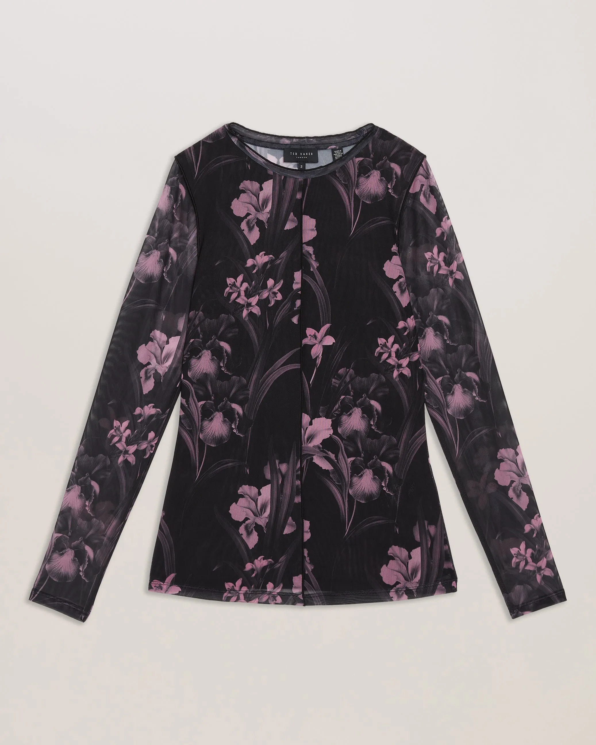 Lelahh Printed Mesh Long Sleeve Top Black