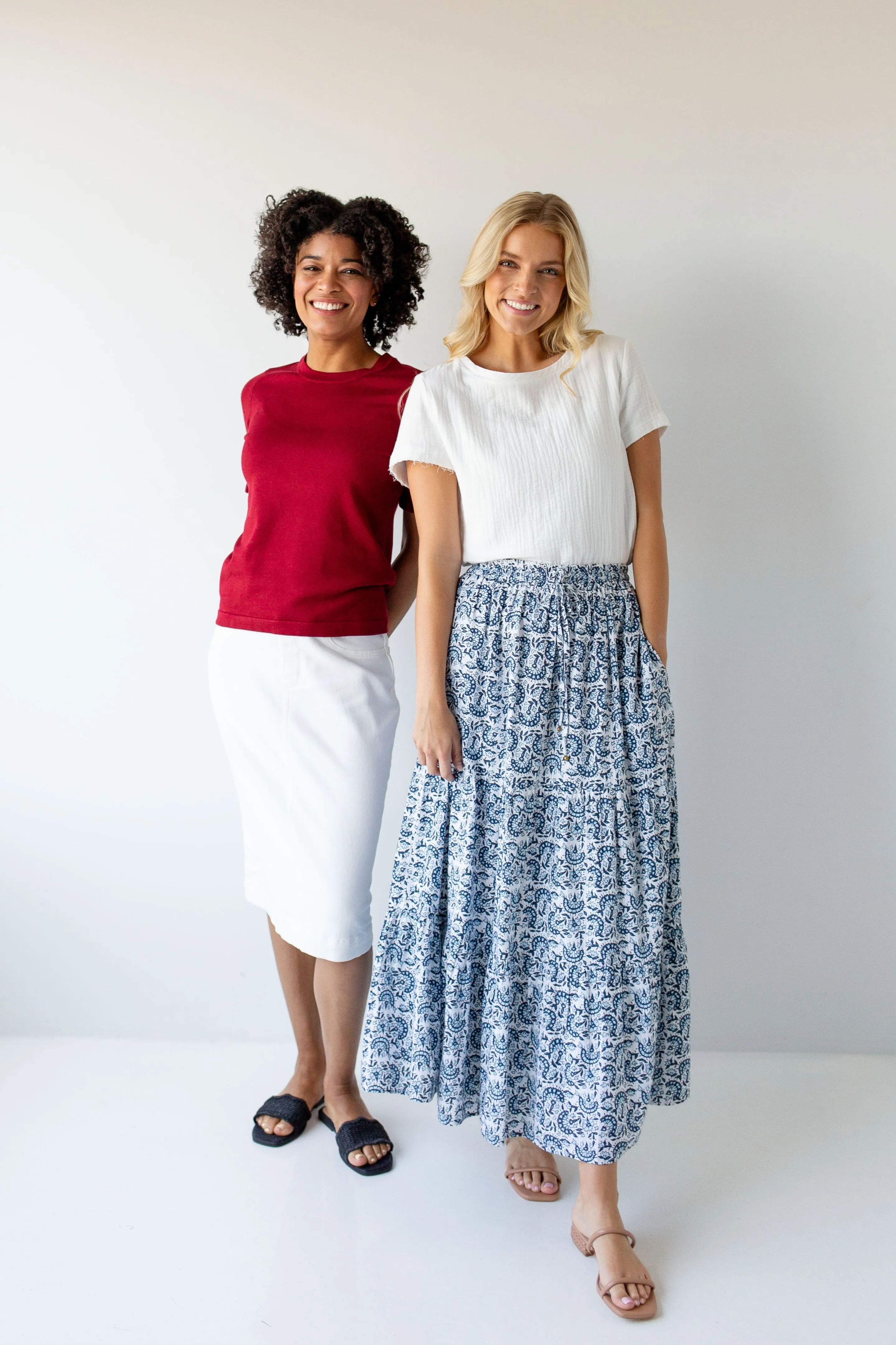 'Martha' Blue Gardenia Cotton Maxi Skirt in Ivory