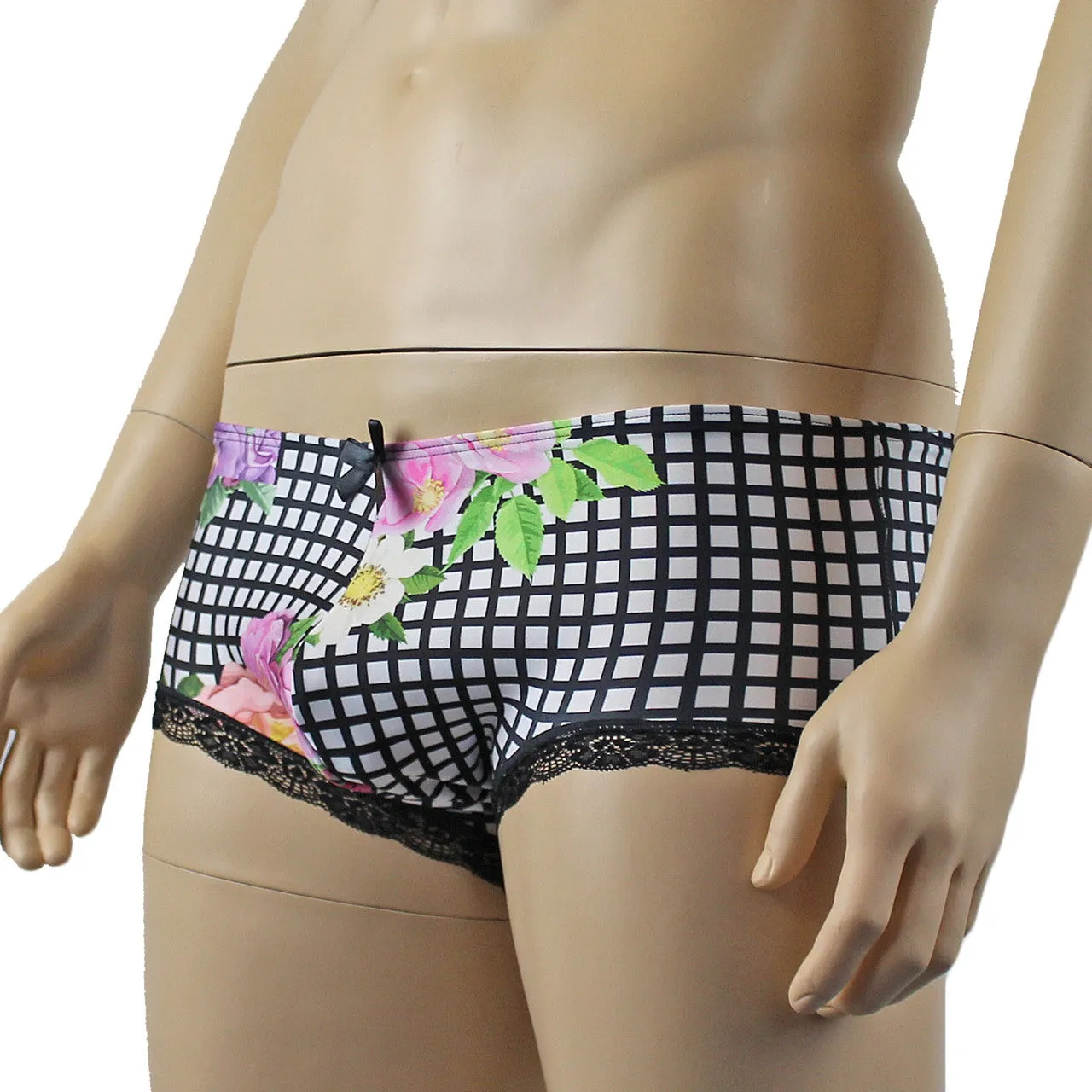 Mens Diana Bikini Boxer Briefs in a Flower, Checkered Print Spandex