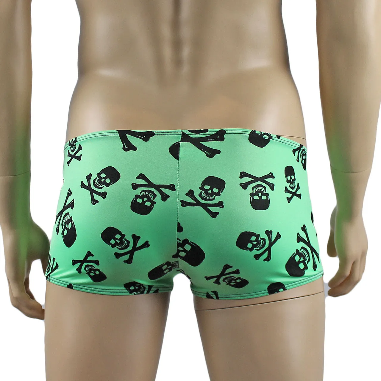 Mens Halloween Skull Boxer Briefs Hot Pants Mini Shorts Green