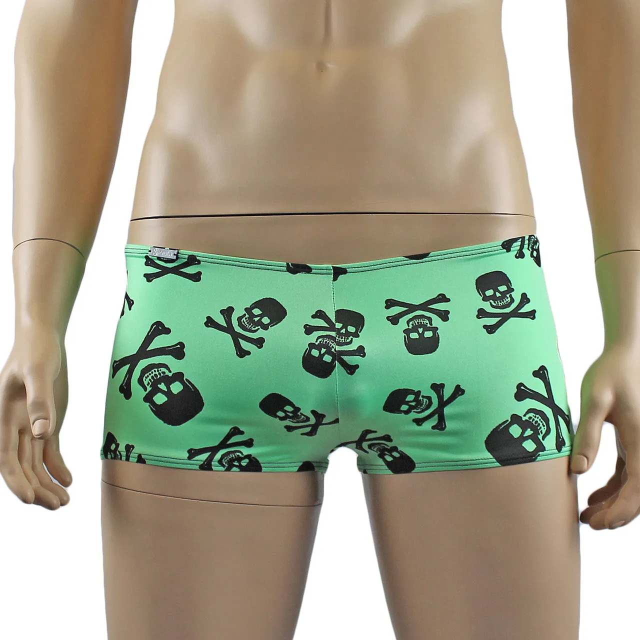 Mens Halloween Skull Boxer Briefs Hot Pants Mini Shorts Green