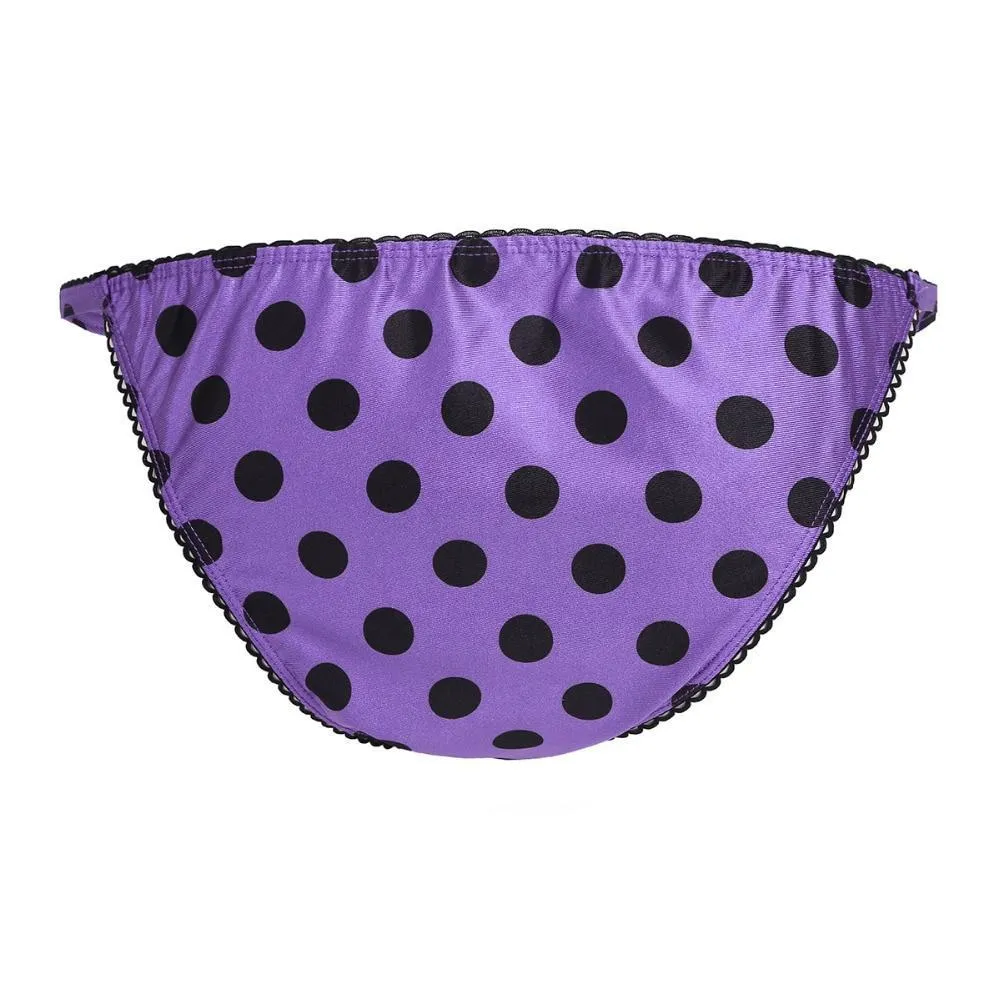 Mens Lingerie Polka Dot Satin Bikini Briefs Purple