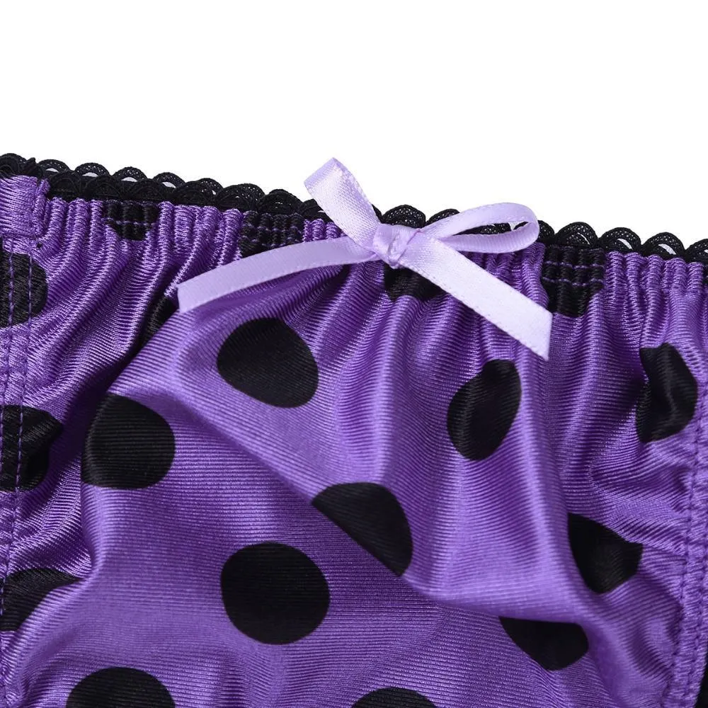 Mens Lingerie Polka Dot Satin Bikini Briefs Purple