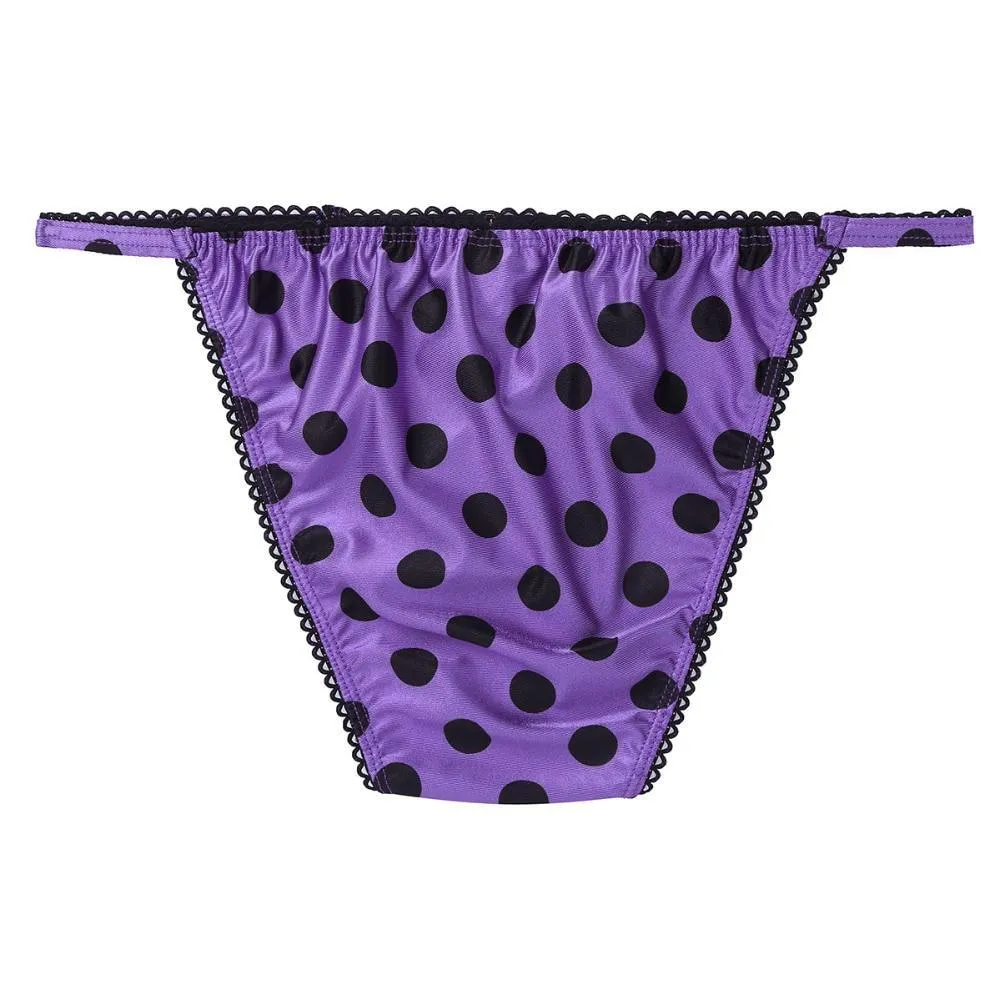 Mens Lingerie Polka Dot Satin Bikini Briefs Purple