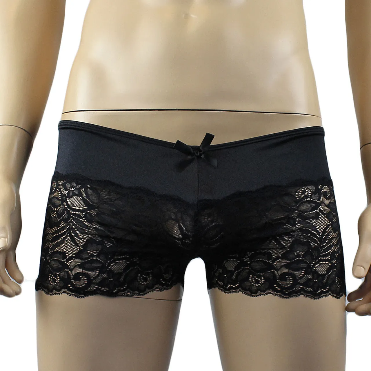 Mens Risque Boxer Briefs with Detachable Garters & Stockings Black and Black Lace