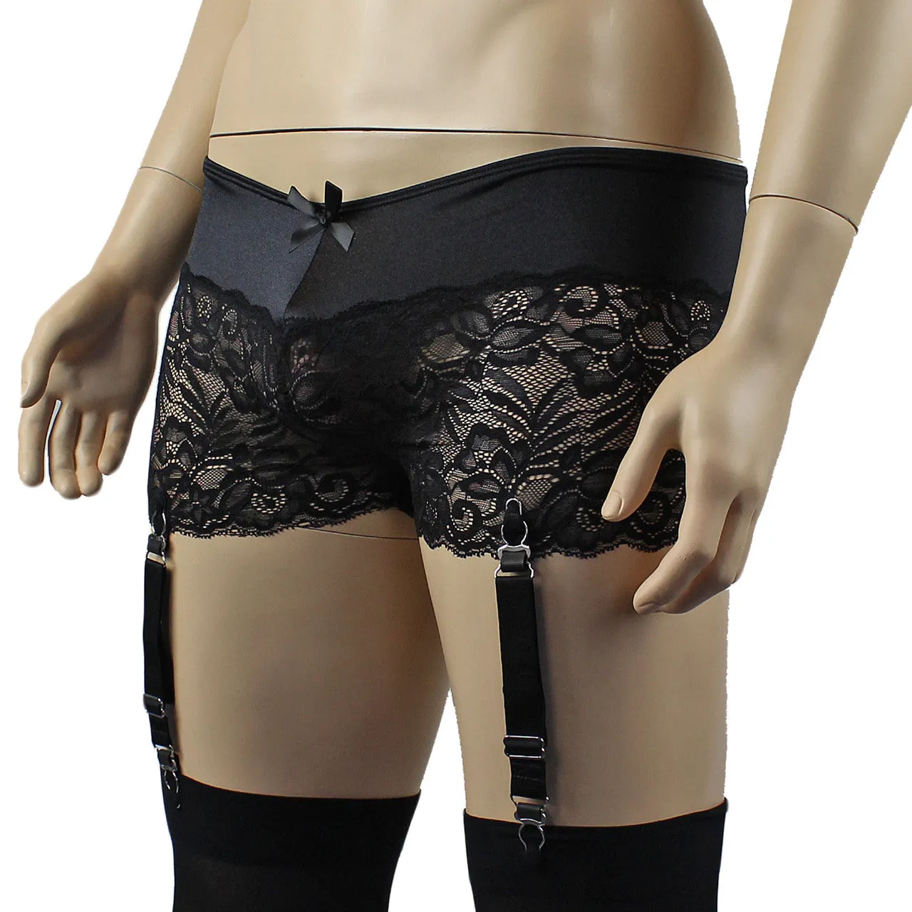 Mens Risque Boxer Briefs with Detachable Garters & Stockings Black and Black Lace