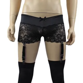 Mens Risque Boxer Briefs with Detachable Garters & Stockings Black and Black Lace