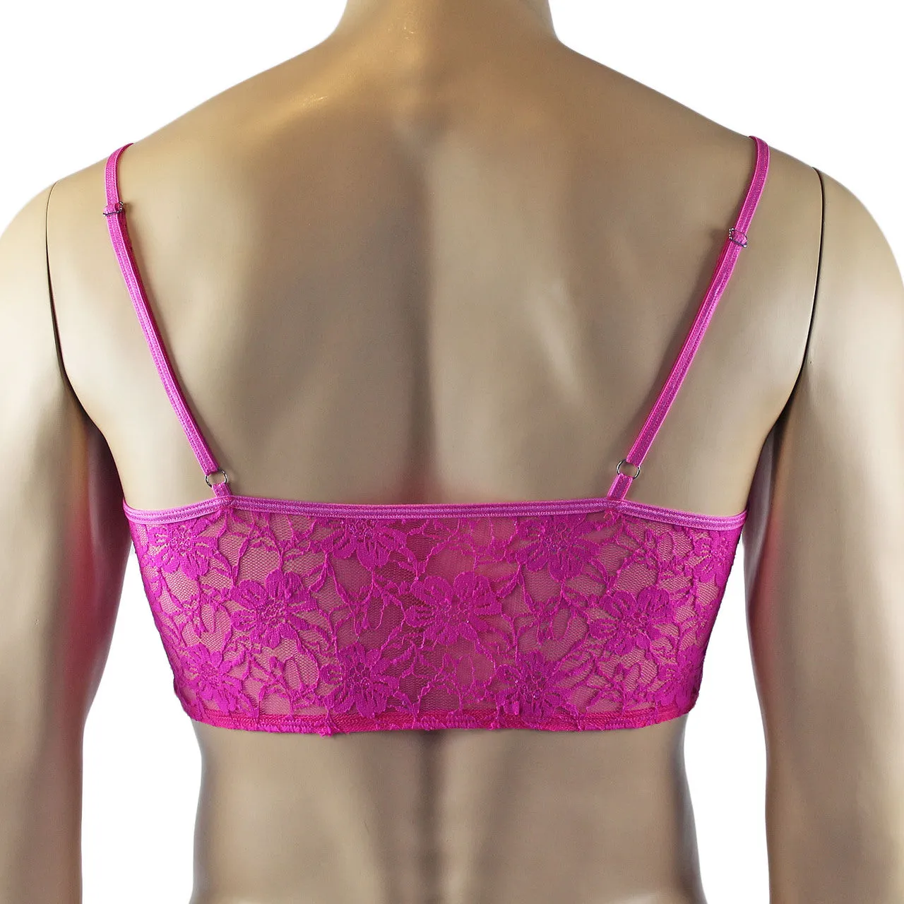 Mens Sexy Lace Crop Bra Top Camisole and Male Lingerie Panty Briefs Neon Pink