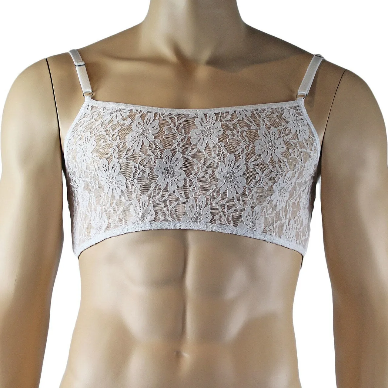 Mens Sexy Lace Crop Bra Top Camisole and Male Lingerie Panty Briefs White