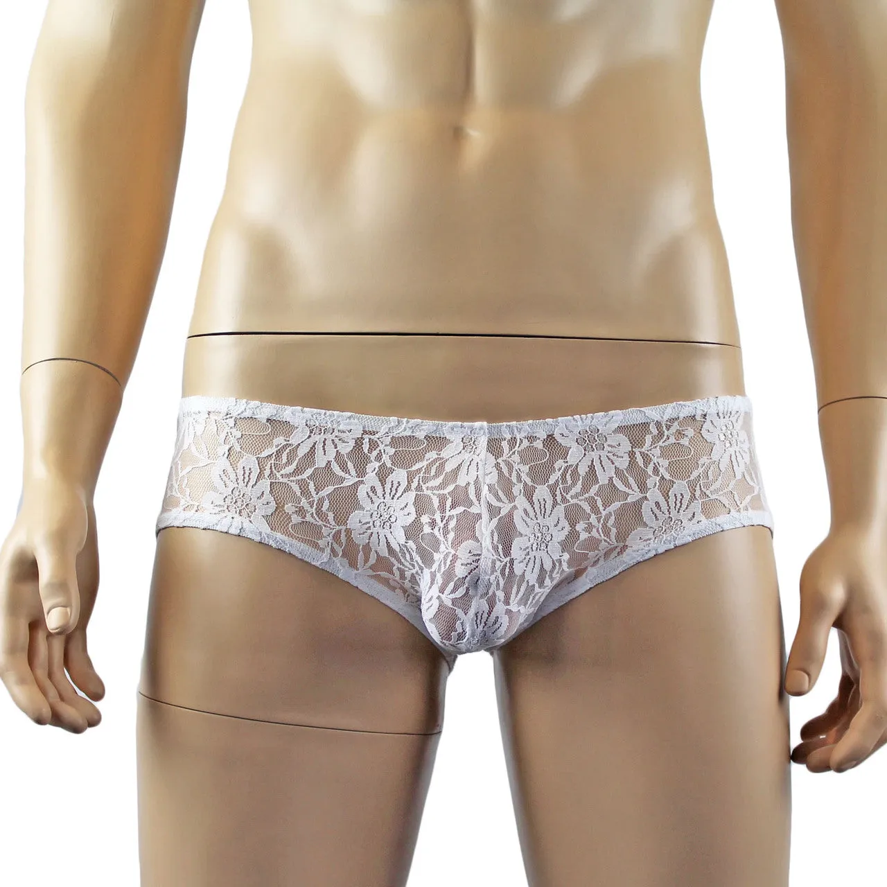 Mens Sexy Lace Crop Bra Top Camisole and Male Lingerie Panty Briefs White