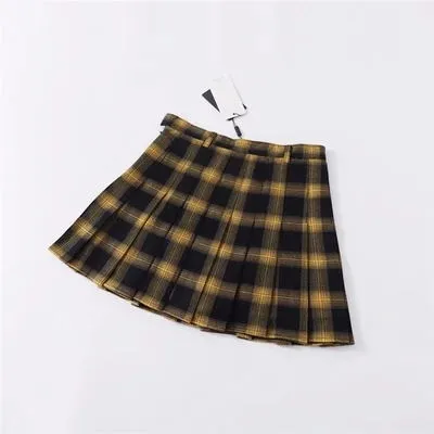 'Miss Morgue' Black and yellow plaid skirt