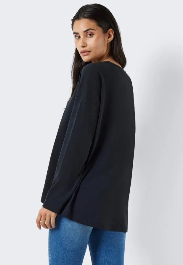 Noisy May - Mathilde O Neck High/Low Top Black - Longsleeve