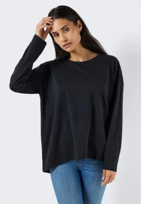 Noisy May - Mathilde O Neck High/Low Top Black - Longsleeve