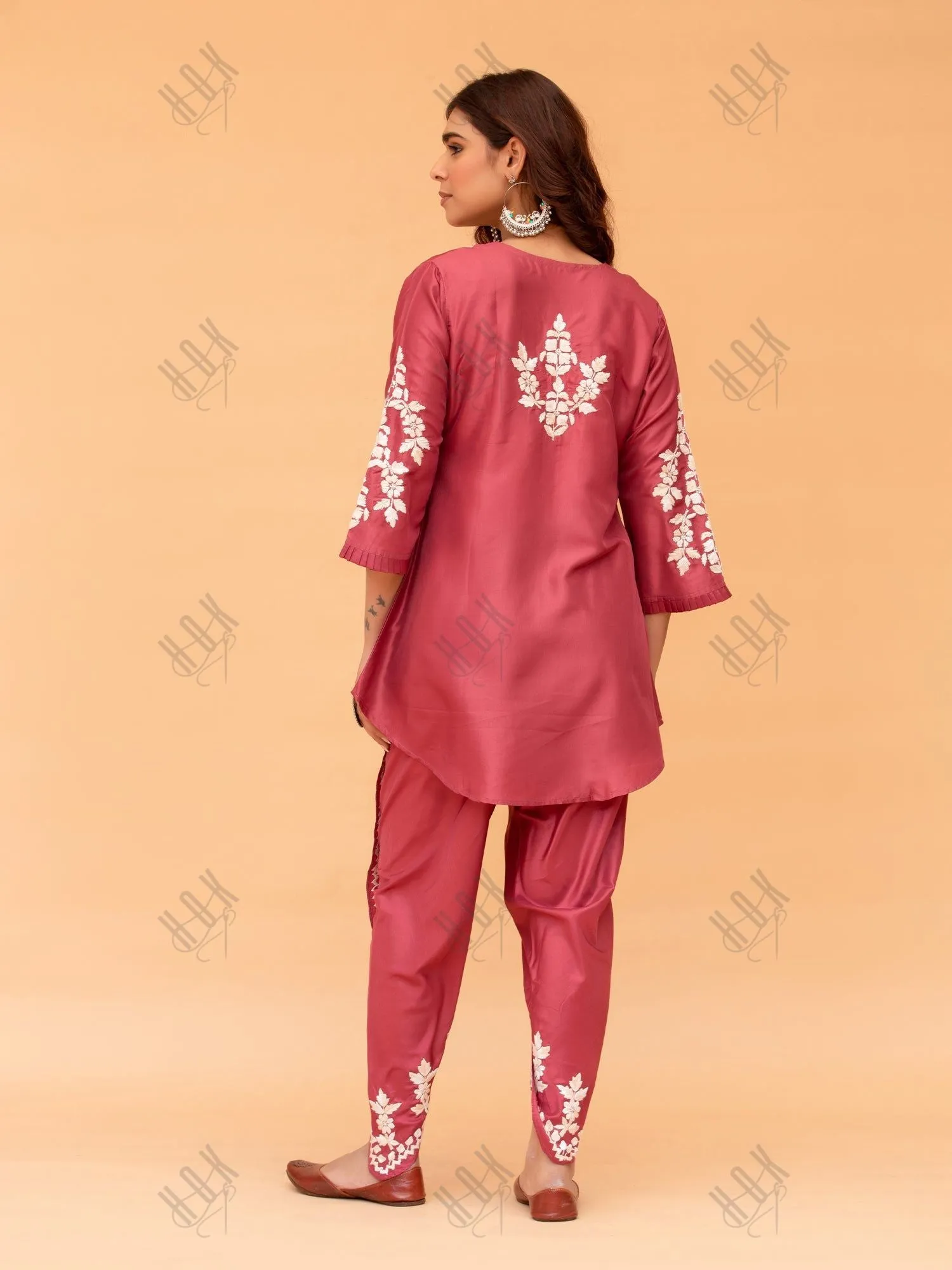 Noor in Saba Chikankari Kurta Set in Habutai Silk - Pink