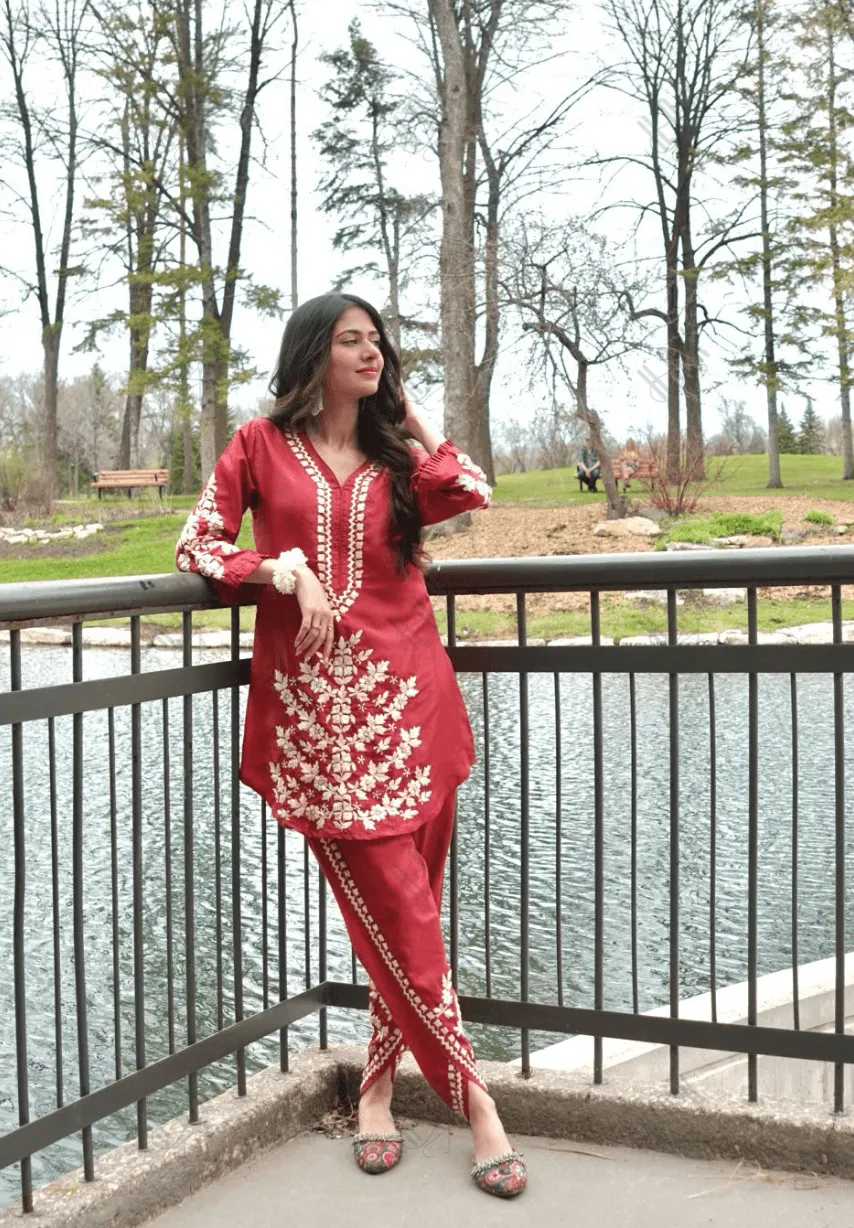 Noor in Saba Chikankari Kurta Set in Habutai Silk - Pink