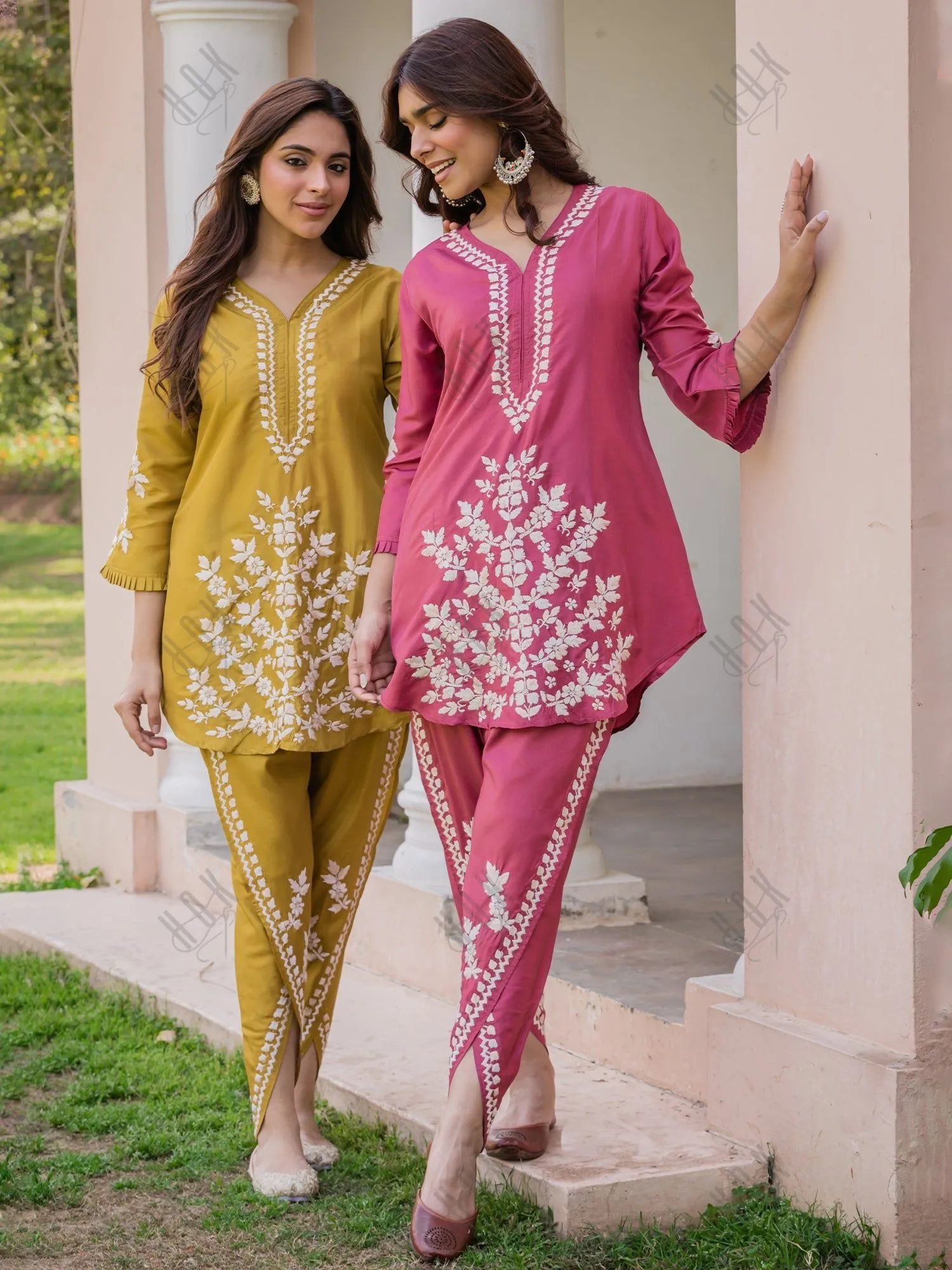 Noor in Saba Chikankari Kurta Set in Habutai Silk - Pink