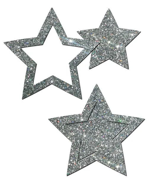 Pastease Glitter Peek a Boob Stars - Silver O/S