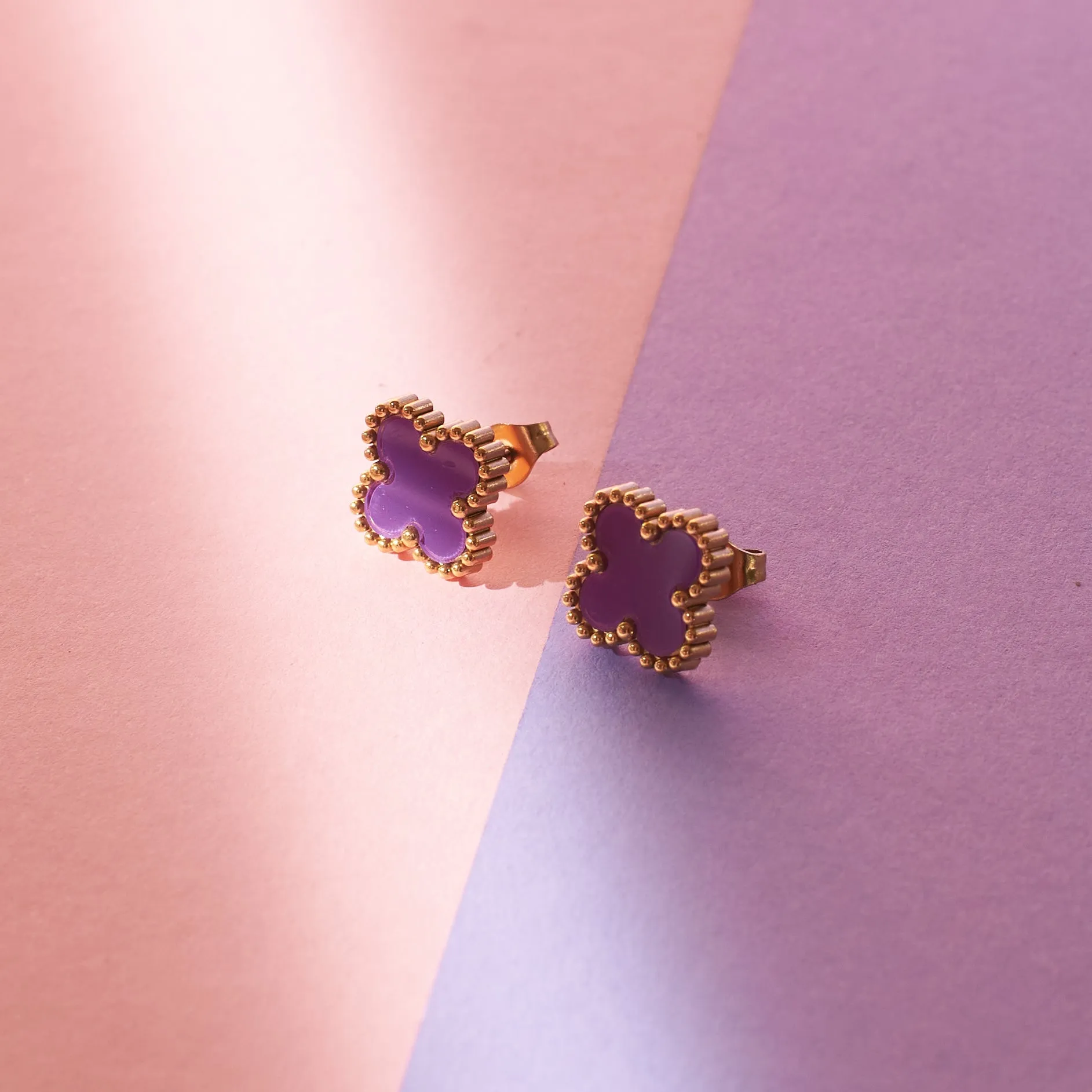 Plum Lucky Clover Studs